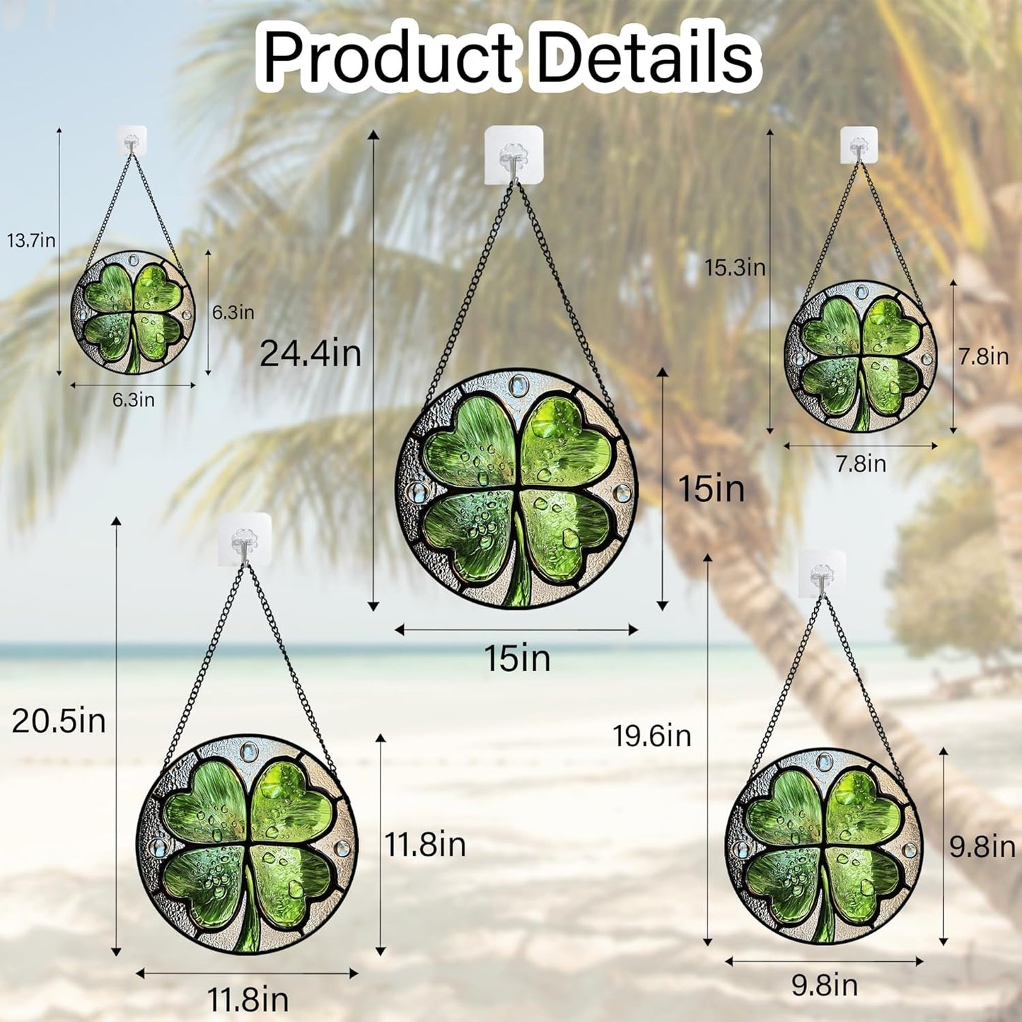 Stained Glass Window Hanging, Green Silver 4 Leaf Clover Sun Catcher for Window Door Home Decor Plant Suncatcher Christmas Mother's Day Birthday Gifts for Women Men Mom Nana 15 in