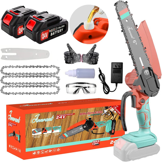 Mini Chainsaw with 2×24V Battery Powered Electric Chain Saw,chain saw are suitable for cutting wood and trimming branches,Mini Chainsaw Cordless With three chains