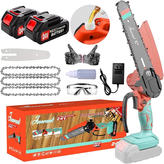 Mini Chainsaw with 2×24V Battery Powered Electric Chain Saw,chain saw are suitable for cutting wood and trimming branches,Mini Chainsaw Cordless With three chains