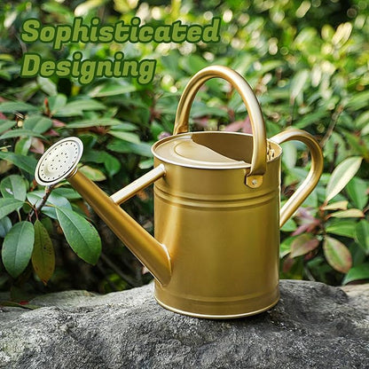 1 Gallon Watering Can for Plants, Watering Cans for Indoor&Outdoor Gardening, Galvanized Steel Watering Pot with Removable Spout, Metal Water Can with Ergonomic Movable Handle(Gold)