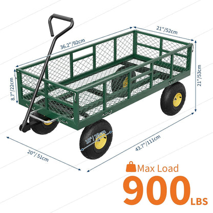 GarveeLife 900 LBS Garden Dump Cart with Removable Sidewalls, Heavy Duty Steel Dump Wagon with 180° Swivel Handle & 10 in Tires, Yard Cart Utility Wheelbarrow for Backyard Farm