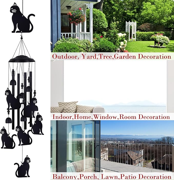 Cats Wind Chimes Outdoor, Memorial Wind Chimes, Mobile Cats Bells, Music Wind Catcher, Cat Wind Chime for Home, Tree, Yard, Patio, Garden Decoration, Festival Gifts for Mom, Xmas Gifts for Cat Lovers