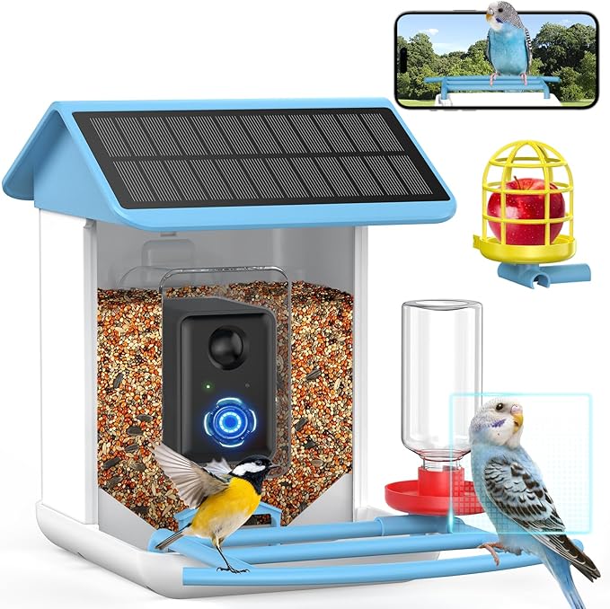Bird Feeder with Camera-2K HD & Full Color Night Vision, Free AI Forever for 1,1000+ Species Identification, Solar Powered Wireless Outdoor, Includes 64GB TF Card, Two-Way Audio, App Alerts