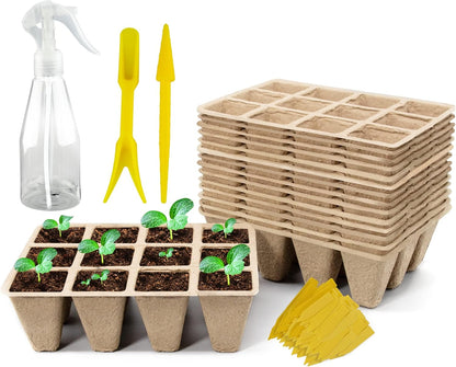 SYITCUN 240 Cells Seed Starter Tray, 20 Pack Biodegradable Seed Starter Kit, Peat Pots for Seedlings with 200 Plant Labels, 2 Seed Planting Tool and 1 Spray Bottle
