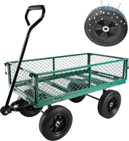 Wagon with Removable Sides Can be Used in Farms, Warehouses etc l Garden Dump cart- A Must-Have for Your Dream Garden Garden Essential- Dump cart Solid Wheels (Green Solid Wheels)