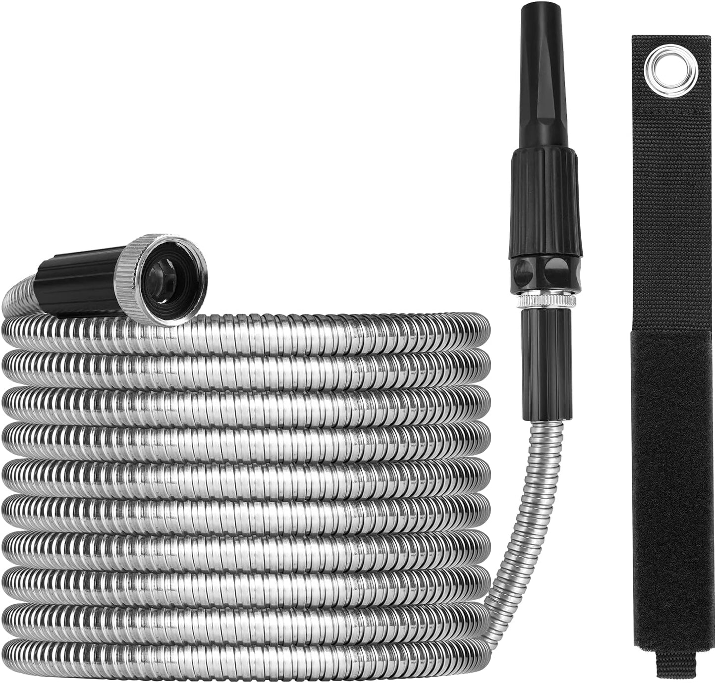 Metal Garden Hose 50ft with Super Tough and Soft Water Hose, Household Stainless Steel Hose, Durable Mighty Garden Hose with Adjustable Nozzle, No Kinks and Tangles, Easy to Store with Storage Strap
