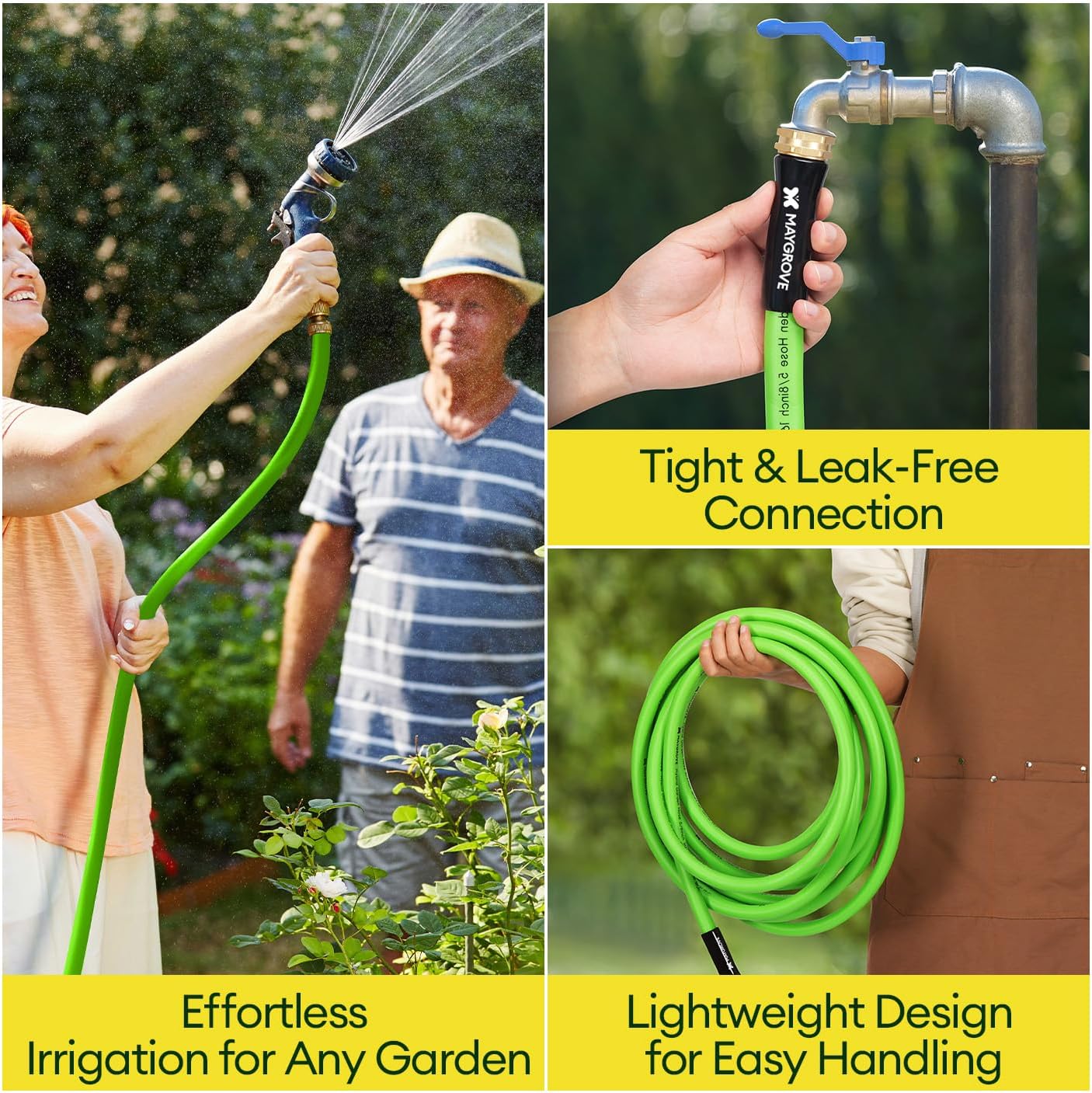75 ft Garden Hose, 5/8 in ID, Heavy-Duty, Leakproof, Kink-Resistant Water Hose with Swivel Brass Fittings, 600 PSI Burst Rating, Ideal for Car Wash & Lawn Watering