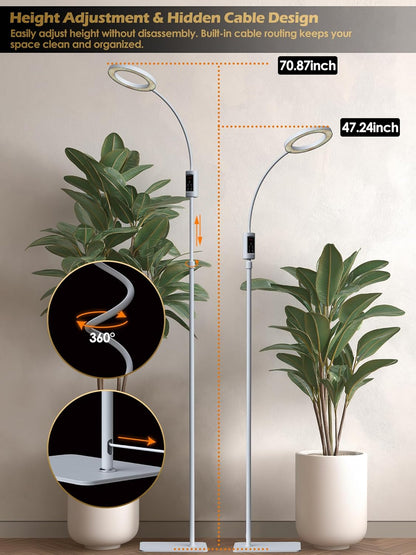 Smart Grow Lights for Indoor Plants,24W Plant Light with Auto-Timer,Full Spectrum LED Grow Light, Adjustable Height & Stepless Dimming,Plant Assistant Suitable for Most Plants (White, 24W)