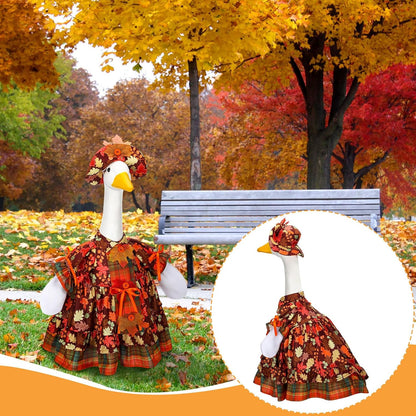 Suzile Thanksgiving Porch Goose Outfit Fall Maple Goose Clothes for 23 Inch Cement or Plastic Geese Costume Dress for Yard Lawn Outdoor Garden Patio Duck Statue Autumn Party Xmas Holiday Decor