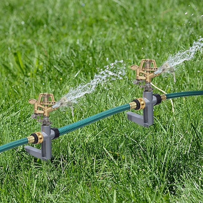 Biswing 2 Pack Impact Sprinkler Head on Metal Step Spike, Heavy Duty Zinc Alloy Lawn Sprinkler, Adjustable Coverage Nozzle on Sturdy Spike Base, 360 Degree Large Area Irrigation