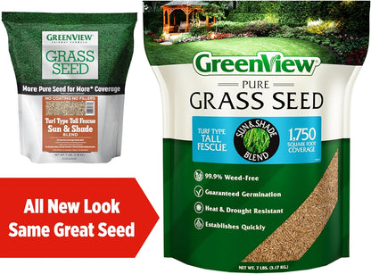 GreenView Pure Grass Seed Turf Type Tall Fescue Sun & Shade Blend, 7 lb. Bag – Covers up to 1,750 sq. ft.