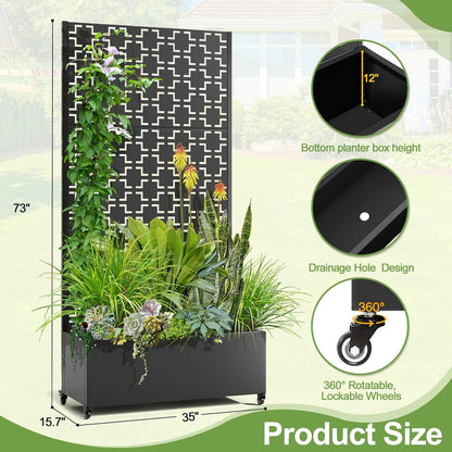 Raised Garden Bed with Trellis and Wheels,73"x35"x16" Metal Raised Garden Bed,Black Squared Metal Planter with Climbing Trellis for Vines & Vegetables
