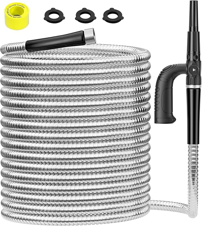 SPECILITE Metal Garden Hose 100ft Heavy Duty 304 Stainless Steel Water Pipe for Yard, Outdoor - Durable, Tough & Flexible, Kink & Tangle Free, Pet-proof, Puncture Resistant with Independent Grip