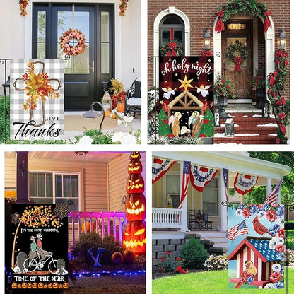 Seasonal Garden Flag Set of 12 Double Sided 12 x 18 Inch Yard Flag, Small Garden Flags for Outside, Christmas Flag, Halloween, Fall Winter Outdoor Flag, Holiday Garden Decorations for All Seasons