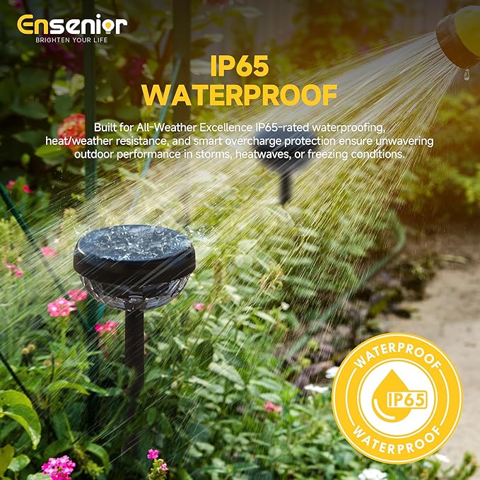 Ensenior Color Changing Solar Lights Outdoor, Auto ON/Off 6500K White Light & RGB LED Solar Garden Lights for Pathway, Yard, Patio, Waterproof, Energy-Efficient Landscape Lighting, 6-Pack