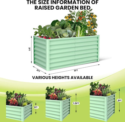 Galvanized Raised Garden Bed, 2 Pcs 6x3x2FT Outdoor Outdoor Planter Boxes with Open Base with Safety Edge and Glove, Elevated Rectangular Planting Bed for Vegetables Flowers Ground Planter, Green
