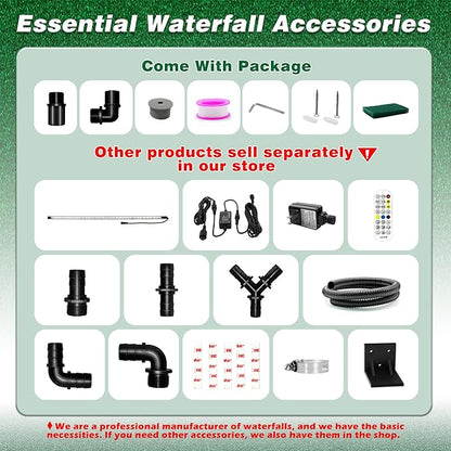Waterfall Pool Fountain, LONGRUNNEW Stainless Steel Waterfall Spillway with Pipe Connector Kits for Outdoor/Indoor Decorative, 11.8 Inches Pool Water Feature for Garden Patio, Backyard Koi Pond Decor