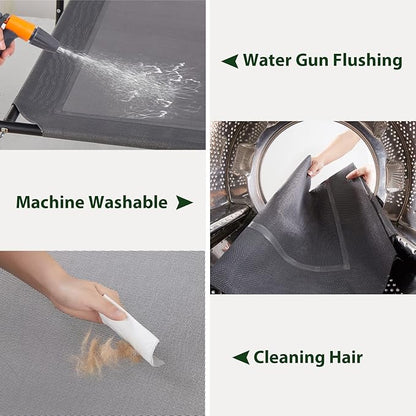 Cooling Elevated Dog Bed for Large Dogs – Waterproof Raised Dog Cot with Slope Headrest, Breathable Teslin Mesh, Durable & Portable Pet Bed for Indoor and Outdoor Use, Grey