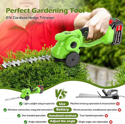 Cordless Hedge Trimmer, 2-in-1 Hedge Trimmer, Ultra Long Battery Life with Battery*2, high-Power and high-Capacity Grass Trimmer for Gardens, Yards and lawns, Including Charger