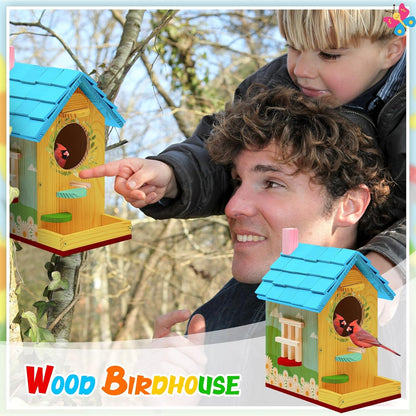 Liliful 2 Pack DIY Unfinished Wooden Birdhouse Craft Wooden Painting Kit with Paint and Paintbrushes for Boy or Girl Classroom Activity and Christmas Kids Craft Gifts(Modern Style)