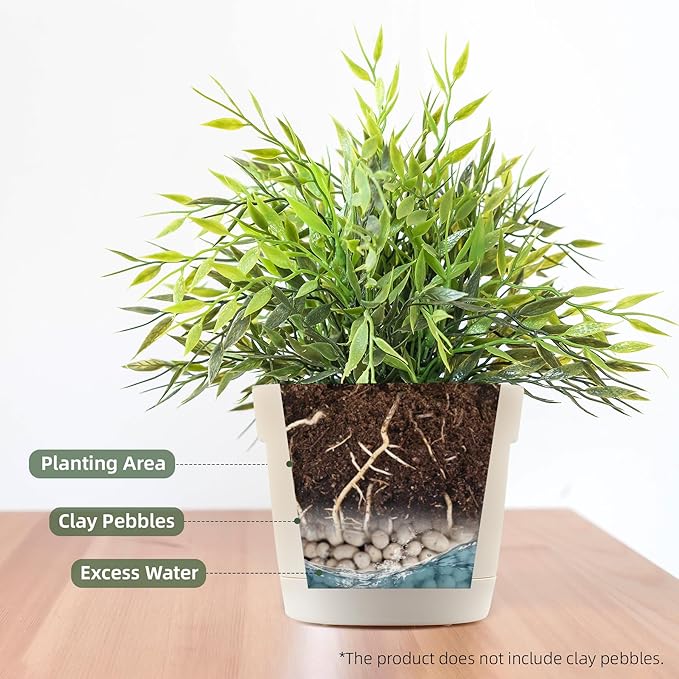 Self Watering Pots for Indoor Plants, 5+6+7 Inch 6 Pack Self Watering Planter with Reservoir for All Housplants Flowers Garden, Plastic Flower Pots for Succulents Planting Pot (Cream White)