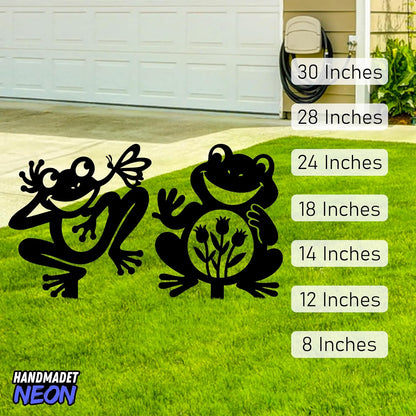 Personalized Frogs Garden Stakes Combo 2 Set, Custom Metal Gardening Markers, Decorative Outdoor Yard Sign, Art Decor Gifts for Animal Lovers, Grandmother, Grandfather, Mom, Dad