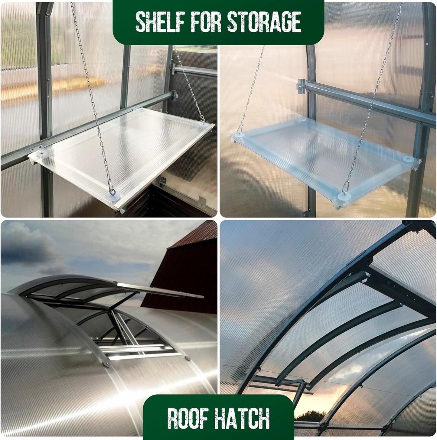 Polycarbonate Greenhouse Kit - Greenhouse - Easy Assembly & Heavy Duty Greenhouses for Outdoors- with Vents and Extra Door (Transparent, 10x26 FT)