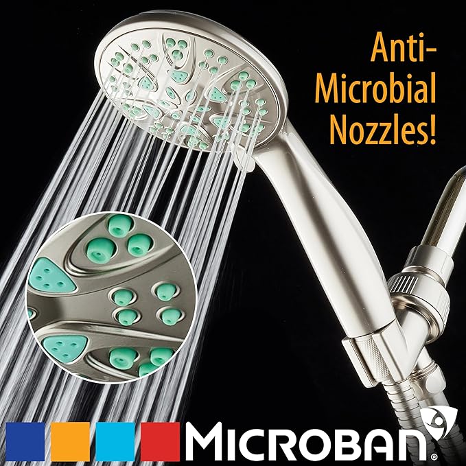 AquaDance Antimicrobial – Anti-Clog High-Pressure 6-Setting Hand Shower with Microban Nozzle Protection from Growth of Mold, Mildew & Bacteria for Stronger Shower! 3 Jet Color Choices – 4" Coral Green