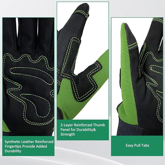 Synthetic Leather Spandex Mechanic Thorn Proof & Puncture Resistant Working Gloves with Touchscreen Support - Safety Work and Gardening Gloves for Men and Women