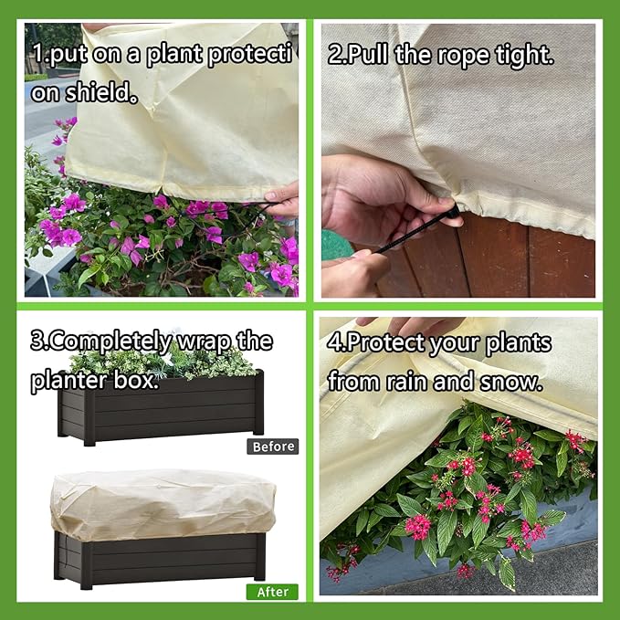 Plant Cover Freeze Protection, Winter Plant Covers, Plant Frost Cover, Tree Plant Freeze Protection Covers, Planter Plant Winter Frost Blanket with Zip Drawstring,4 Pack (39.3x17.7x15.7INCH)