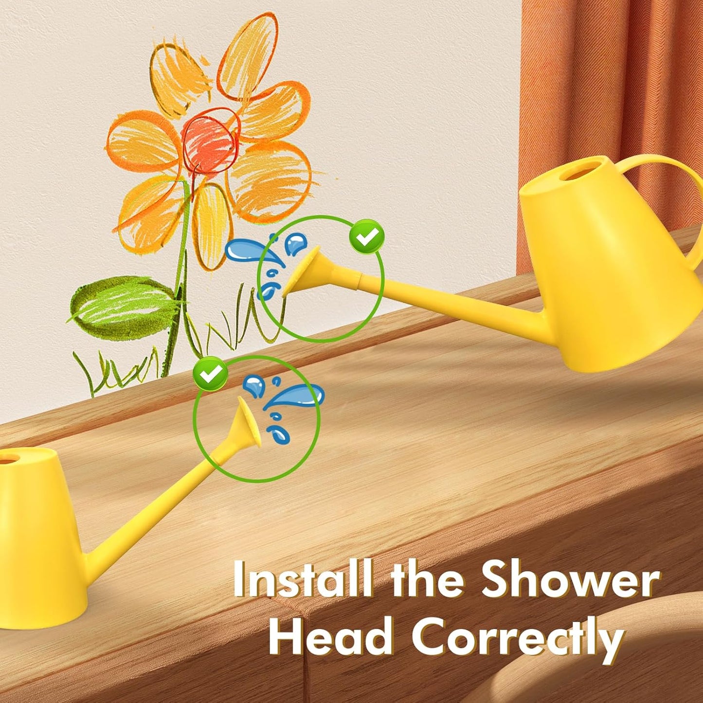 Watering Can for Indoor Outdoor Plants, Modern Small Watering Cans with Removable Nozzle, Long Spout Watering Can for Indoor Bonsai Plants Garden Flowers 1/2 Gallon 1.8L 60OZ (Yellow)