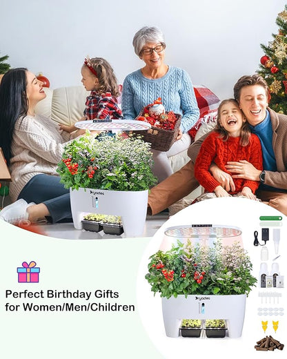 Hydroponic Growing System Kit 16 Pods, Smart Herb Garden with Sprout Mode Can Seedling in Advance & 24W Full Spectrum LED Grow Light, Indoor Garden Planter for Home/Office/School (White)