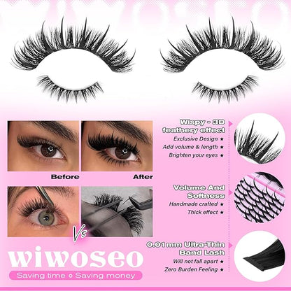 wiwoseo Spikes Lash Clusters with Bottom Lash Clusters Volume Individual Lashes Cluster Eyelash Extensions Wispy Eyelash Clusters Lash Spikes Manga Cluster Lashes with Spikes (5-21MM)