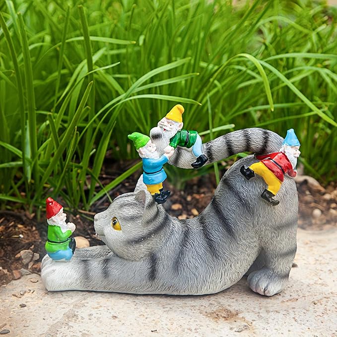 Cat Gnomes Garden Statues,Cat Sculpture Decorations Outdoor Lawn & Yard Figurine,for Women Mother Kids,Cat Lover Gifts,Patio, Balcony, Yard, Lawn Ornament