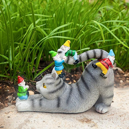 Cat Gnomes Garden Statues,Cat Sculpture Decorations Outdoor Lawn & Yard Figurine,for Women Mother Kids,Cat Lover Gifts,Patio, Balcony, Yard, Lawn Ornament