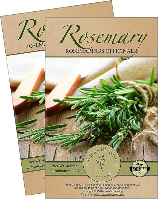 Gaea's Blessing Seeds - Rosemary Seeds - Heirloom Non-GMO Seeds with Easy to Follow Instructions 97% Germination Rate (Pack of 2)