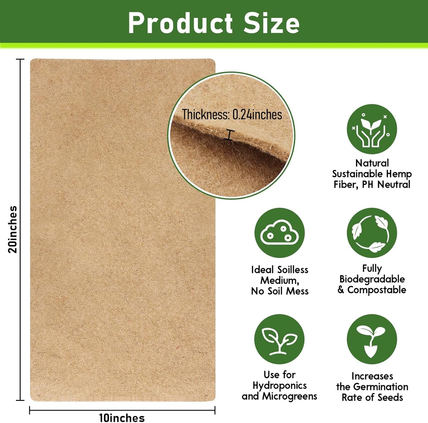 Legigo 24 Pack Jute Plant Grow Mat for Microgreens- 10" X 20" Hydroponic Grow Pads for 1020 Growing Trays, Hemp Fiber Mats Sprouting Pads Microgreens Growing Kit for Indoor Organic Wheatgrass Sprouts