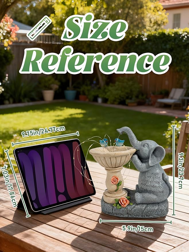 Solar Garden Outdoor Statues Decor, Elephant with Birdbath Garden Decor for Home House, Yard Art Lawn, Ornaments, Porch Patio, Balcony - Birthday Gifts for Grandma Mom Women