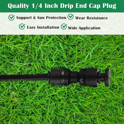 30 Pcs 1/4" Drip Irrigation Tee Connectors for Tube Quick Connect Parts Fittings for 1/4 Inch(6.35mm) Irrigation Tubing or Sprinkler(Black,End Plug)