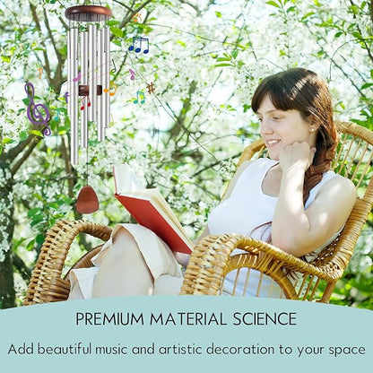 Large Aluminium Wind Chimes 37" Inches to Create a Zen Atmosphere Suitable for Outdoor, Garden, Patio Decoration, Classic Wind Chimes Suitable as A Gift for Unisex (Silver)