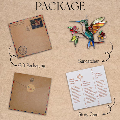 Hummingbird and Flower Acrylic Suncatcher Stained Glass Effect Window Car Hanging Christmas Ornament Indoor Outdoor Decor Garden Sun Catcher Panel for Bird Lover for Women Mom Grandma