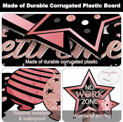 Yulejo 8 Pieces Retirement Yard Sign Decorations Happy Retirement Yard Signs Retirement lawn Sign with Stakes for Outdoor Retirement Party Supplies 16inch (Rose Gold and Black)