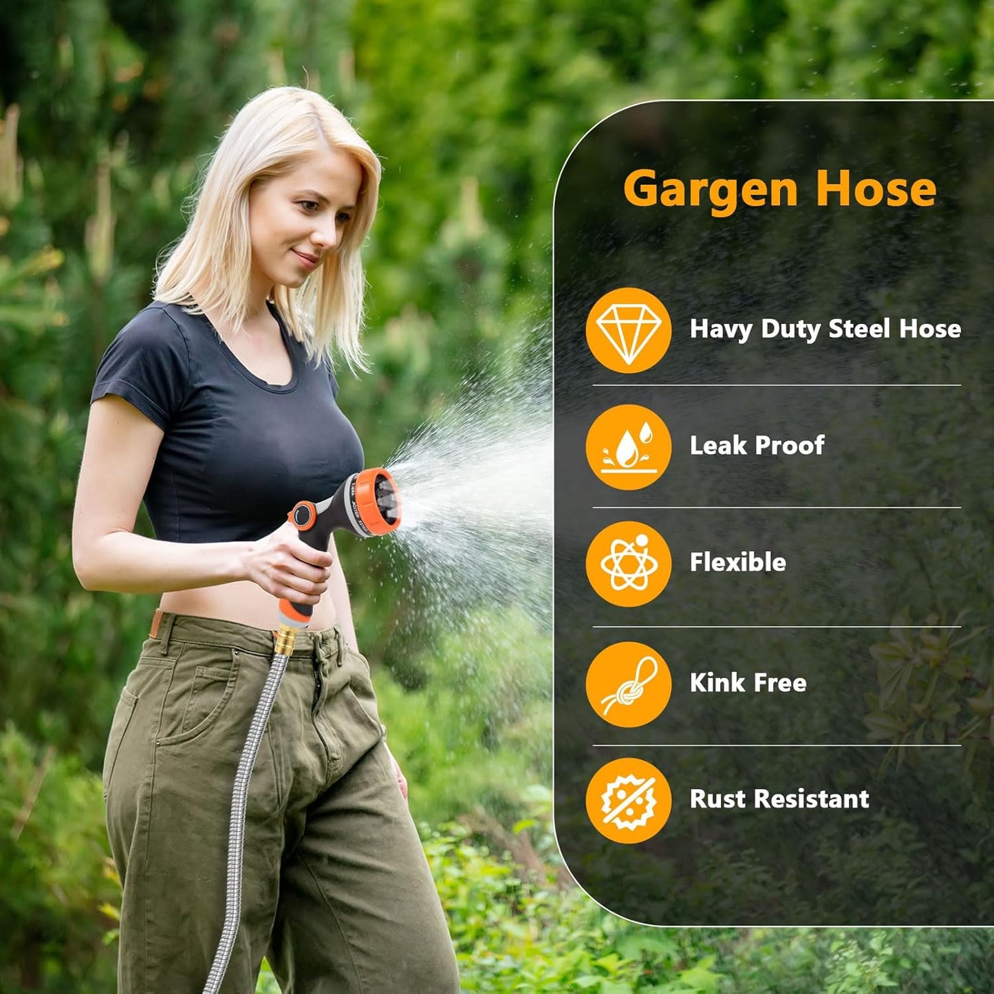 Metal Garden Hose 10ft, Short Stainless Steel Water Hose with Solid Fittings 3/4", Leak-Proof Small Hose for Outdoor,Outside,Yard,Lawn Patio