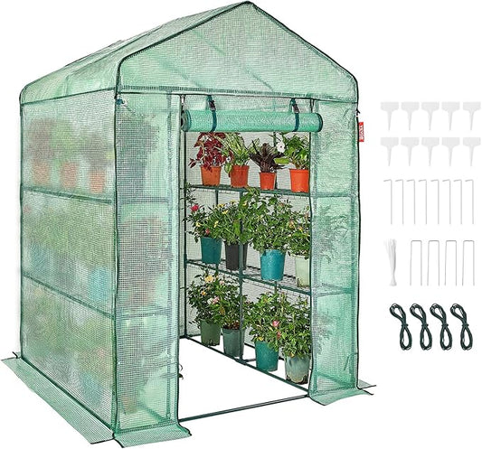 VEVOR Walk-in Green House, 55.5 x 55.5 x 78.7 inch, Portable Greenhouse with Shelves, High Strength PE Cover with Roll-up Zipper Door and Steel Frame, Set Up in Minutes, for Planting and Storage