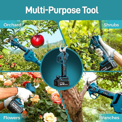 GEVEELIFE 2-in-1 Electric Pruning Shears Cordless, 1.6" Cutting Diameter, Electric Tree Pruner with 12.8Ft Reach Extension Pole, 2×4.0Ah Battery Powered Pole Pruner for Tree Trimming