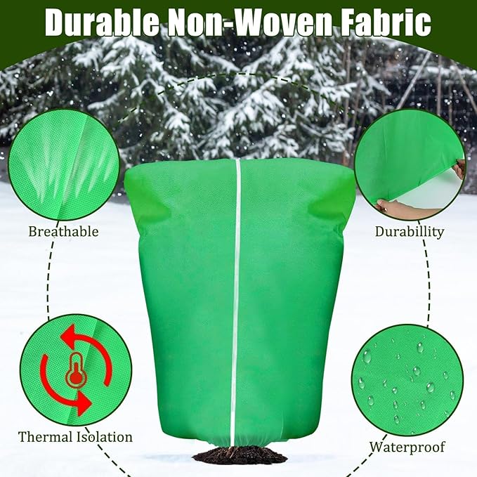 4 Pcs Plant Covers Frost Protection Bag 71" x 47" Winter Reusable Plants Jacket with Drawstring Shrub Protection Wraps Bags Frost Blanket for Winter Outdoor Garden Plants