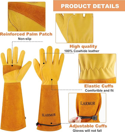 Long Gardening-Gloves Women/Men-Thorn proof Rose Pruning Heavy Duty Gauntlet-S