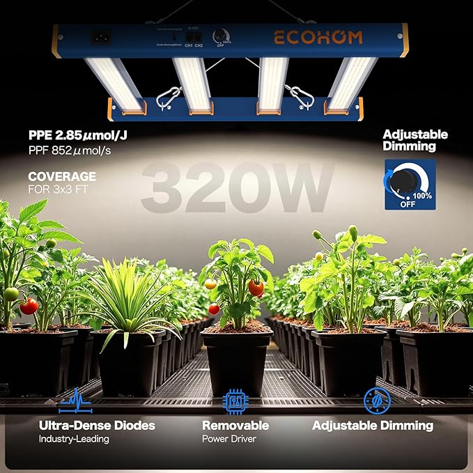 LED Grow Light, 320W Grow Lights for Indoor Plants, Full Spectrum Growing Light Plant Hanging Growing Lamps, Daisy Chain Dimmable Grow Lamp, Commercial for 3x3ft Coverage in Grow Tent