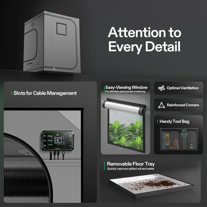 VIVOSUN G558 60"x60"x80" Grow Tent, 5x5 FT Advanced Gray Mylar Hydroponic Tent with 22mm Thickened Poles, Observation Window and Floor Tray for Plants for VSF6450