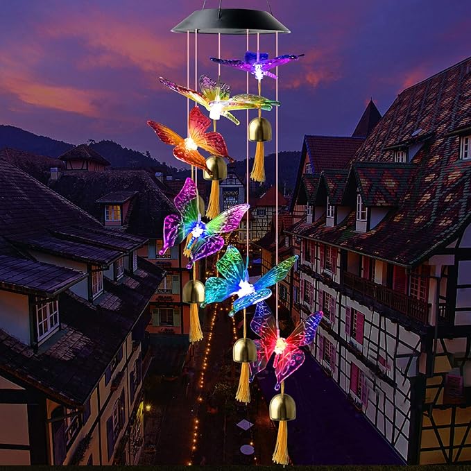 JOBOSI Butterfly Decorative Mobiles Gifts, Solar Wind Chimes, Mothers Day Wind Chime Gifts for mom, Women, Grandmother, Thanksgiving Gift, Mom Best Gift